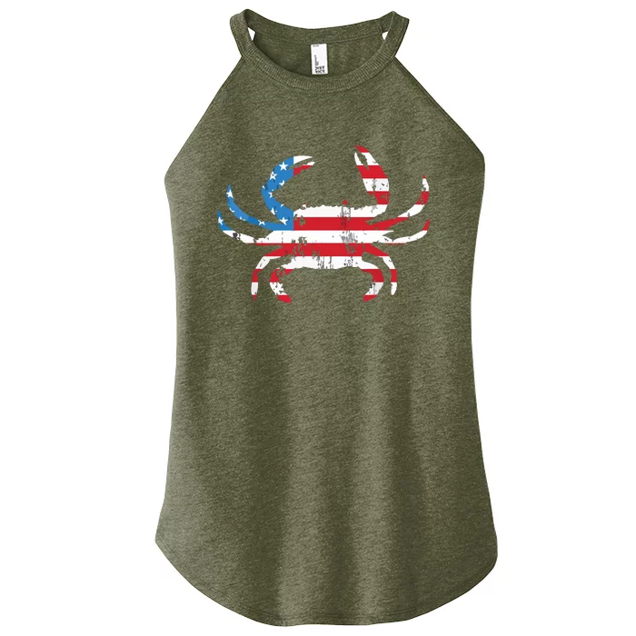 Crab Vintage American Flag Women’s Perfect Tri Rocker Tank