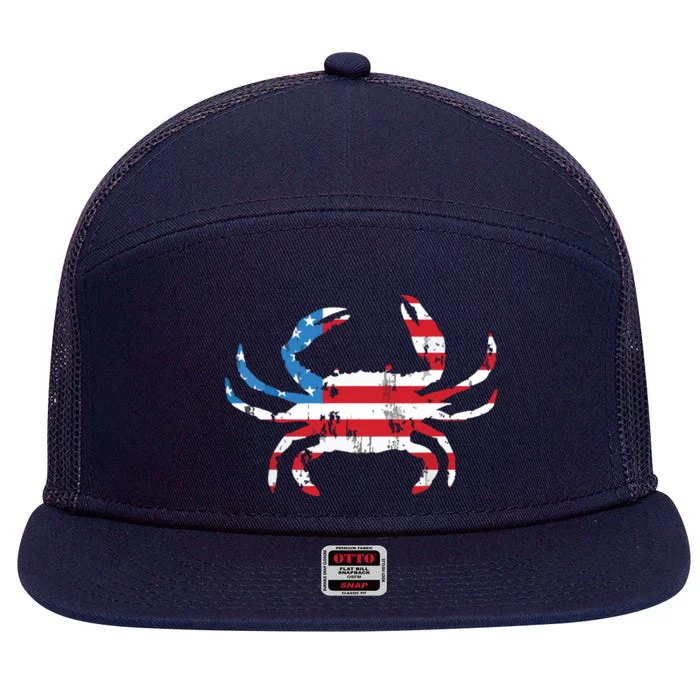 Crab Vintage American Flag 7 Panel Mesh Trucker Snapback Hat