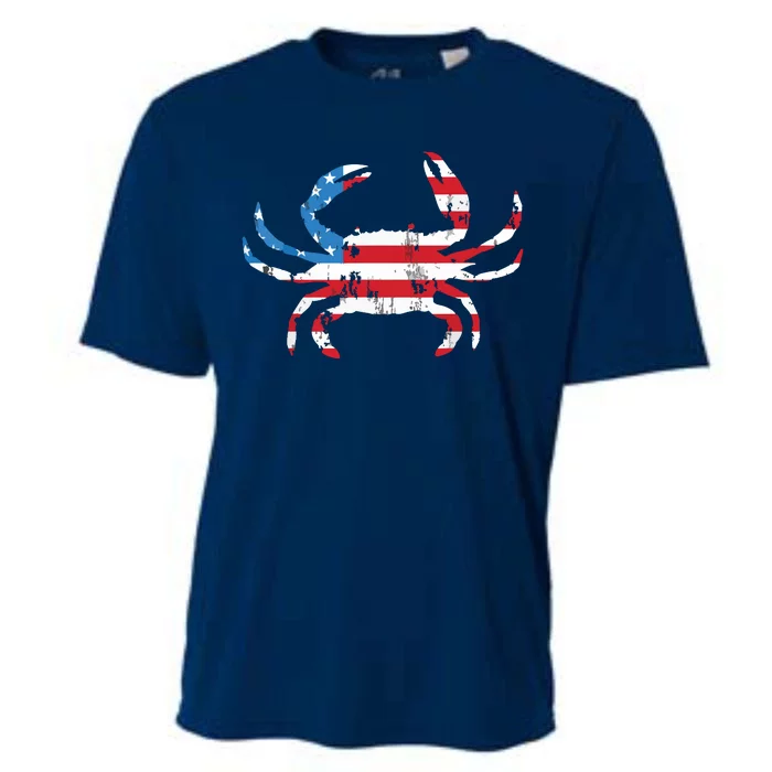 Crab Vintage American Flag Cooling Performance Crew T-Shirt