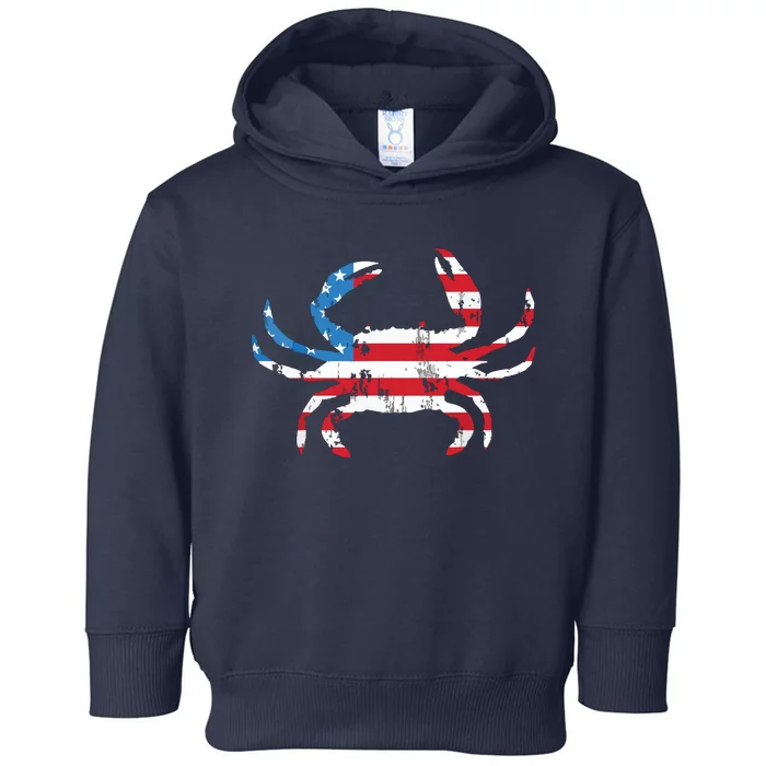 Crab Vintage American Flag Toddler Hoodie