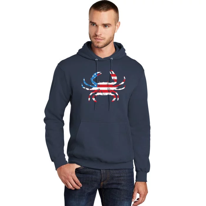 Crab Vintage American Flag Tall Hoodie