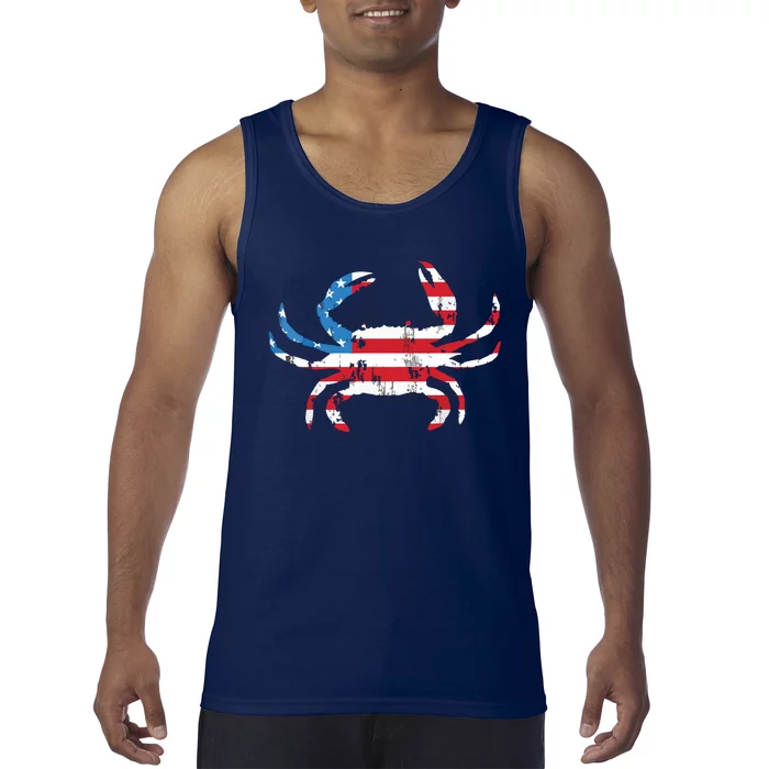 Crab Vintage American Flag Tank Top