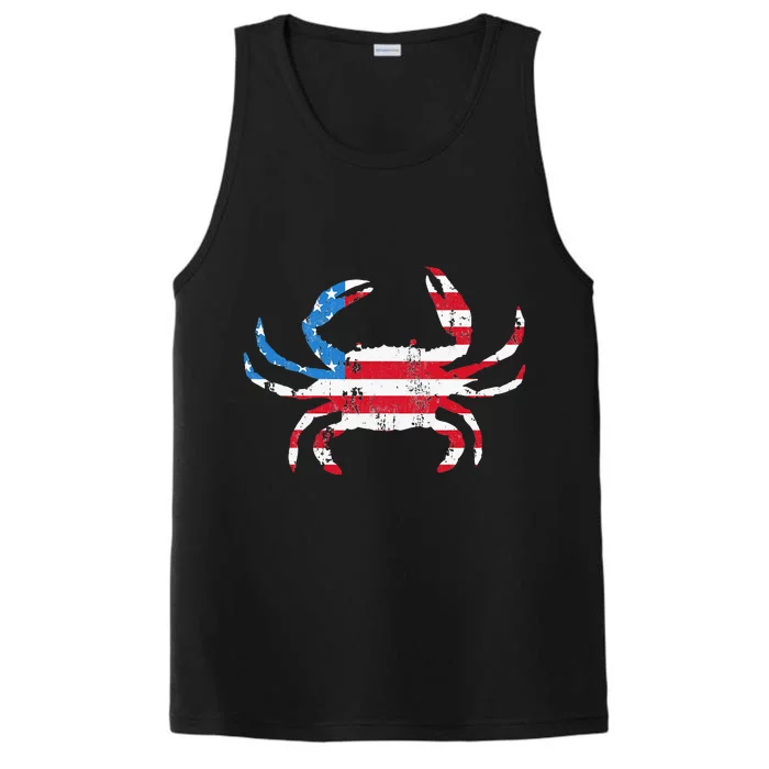 Crab Vintage American Flag Performance Tank