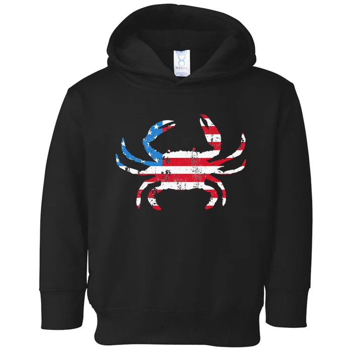 Crab Vintage American Flag Toddler Hoodie