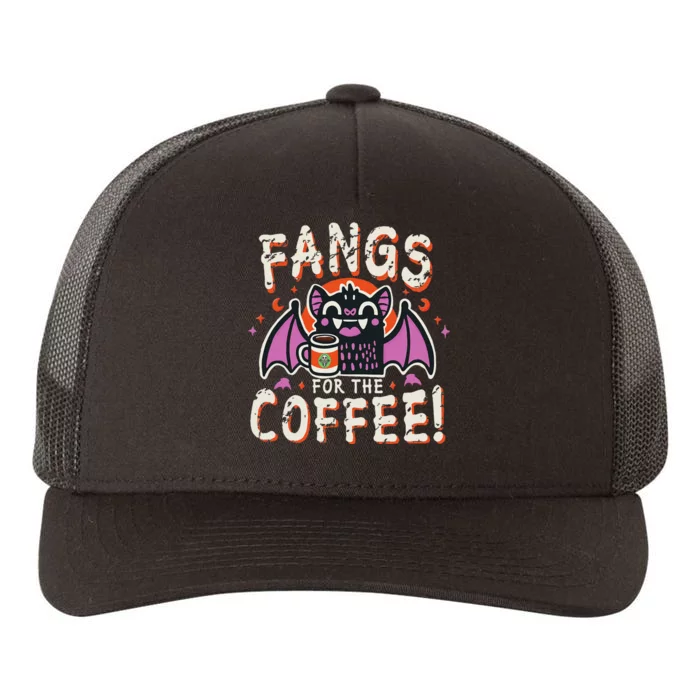 Cute Vampire Bat Fangs For The Coffee! Halloween Yupoong Adult 5-Panel Trucker Hat