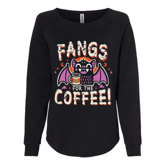 Cute Vampire Bat Fangs For The Coffee! Halloween Womens California Wash Sweatshirt