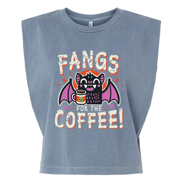 Cute Vampire Bat Fangs For The Coffee! Halloween Garment-Dyed Women's Muscle Tee