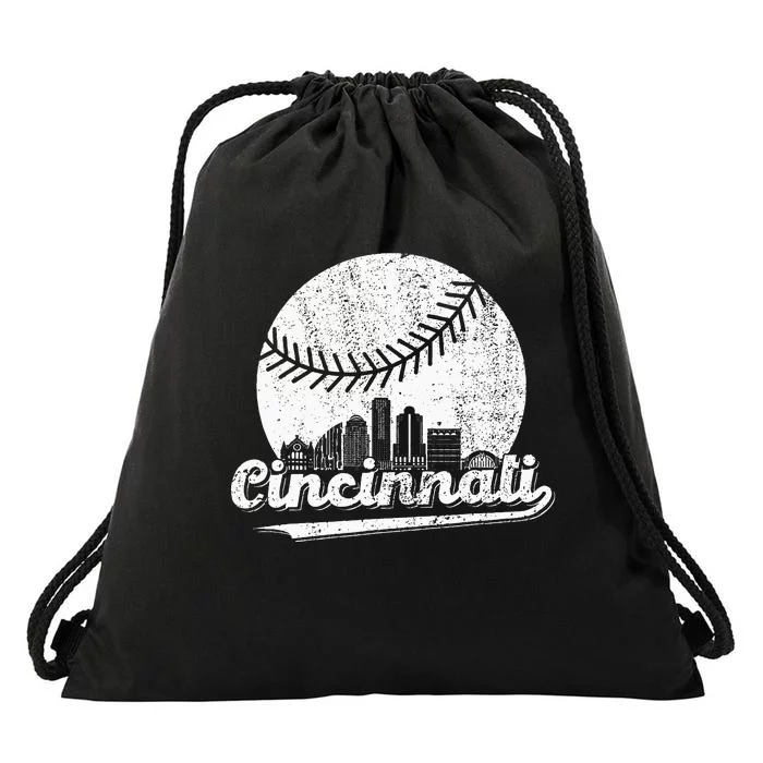 Cincinnati Vintage Baseball Distressed Retro Drawstring Bag