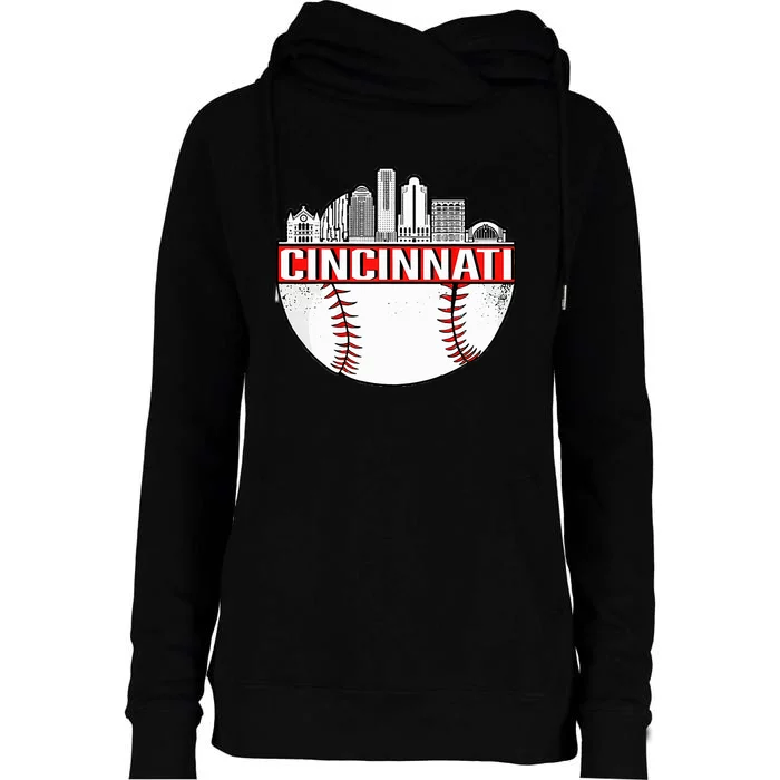 Cincinnati Vintage Baseball Distressed Womens Funnel Neck Pullover Hood