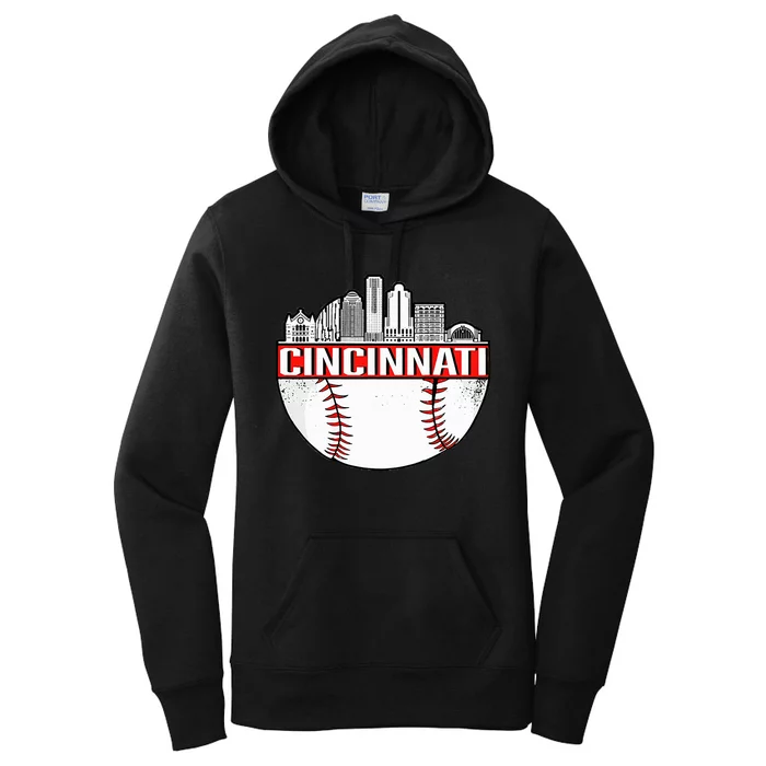 Cincinnati Vintage Baseball Distressed Women's Pullover Hoodie