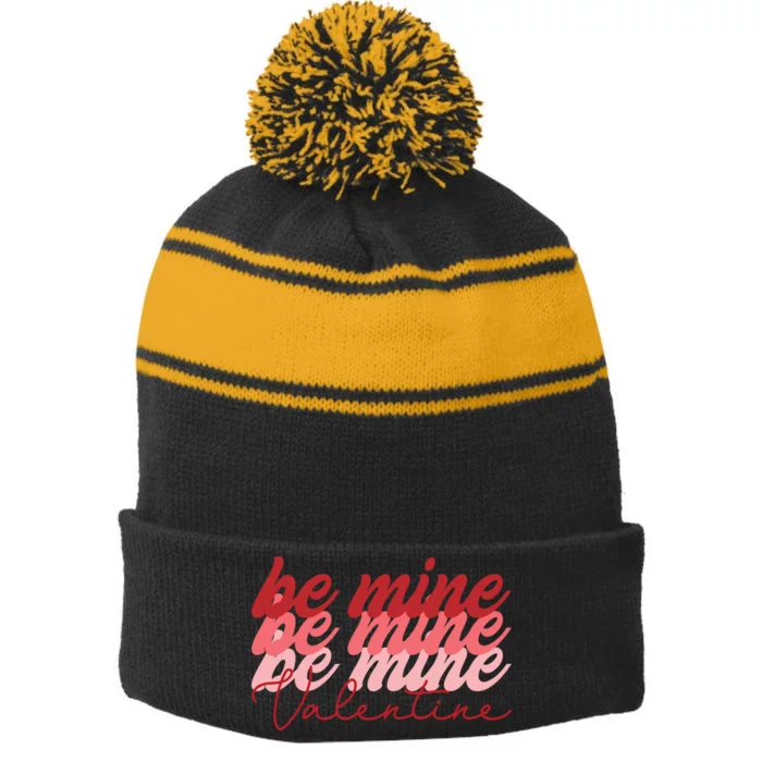 Cute Valentine's Be Mine Stripe Pom Pom Beanie