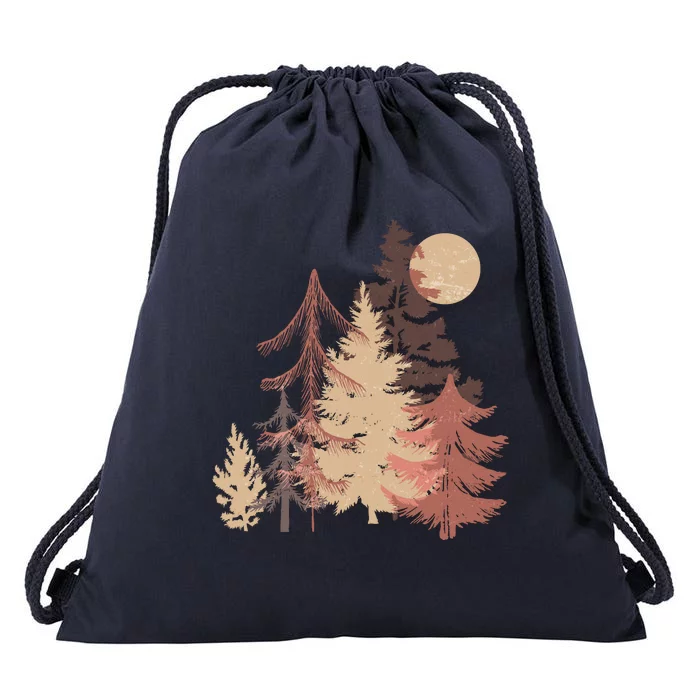 Cute Vintage Boho Pinetree Forest Drawstring Bag