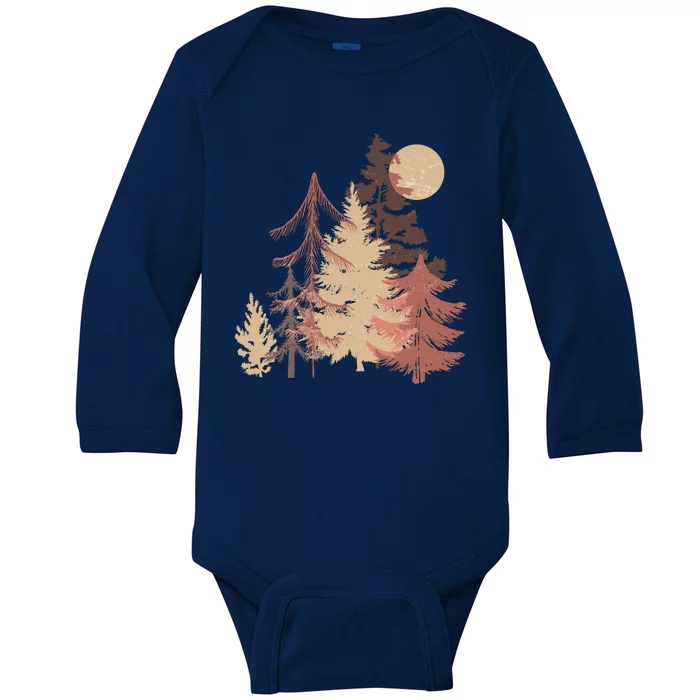 Cute Vintage Boho Pinetree Forest Baby Long Sleeve Bodysuit