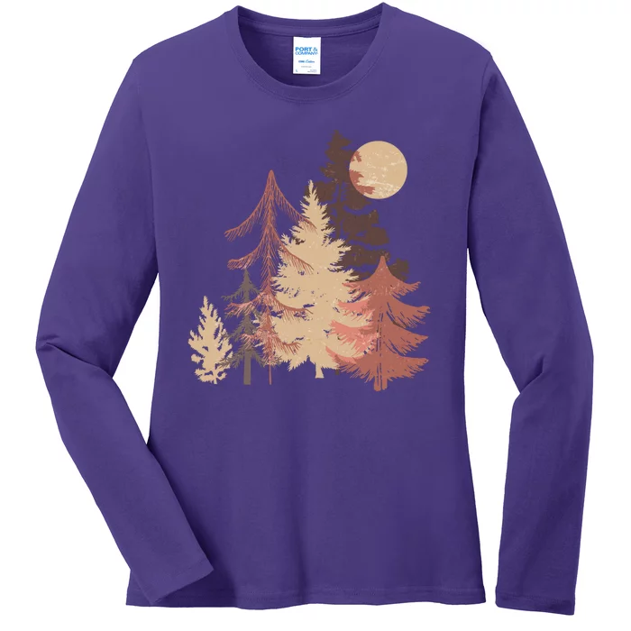 Cute Vintage Boho Pinetree Forest Ladies Long Sleeve Shirt