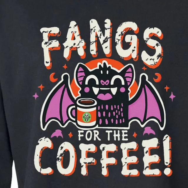 Cute Vampire Bat Fangs For The Coffee! Halloween Cropped Pullover Crew