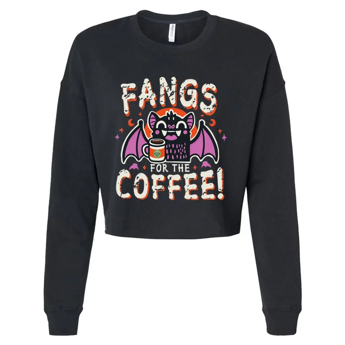 Cute Vampire Bat Fangs For The Coffee! Halloween Cropped Pullover Crew