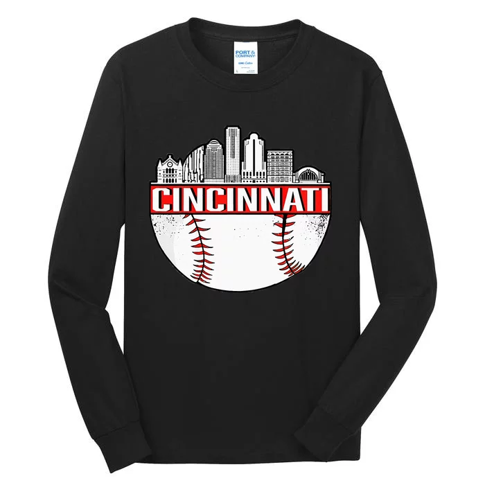 Cincinnati Vintage Baseball Distressed Gameday Retro Tall Long Sleeve T-Shirt