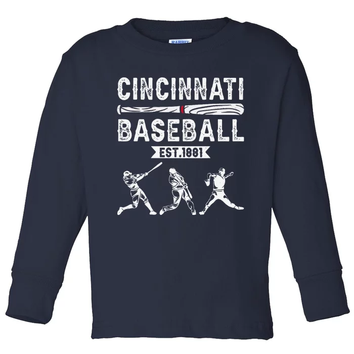 Cincinnati Vintage Baseball Lover Toddler Long Sleeve Shirt