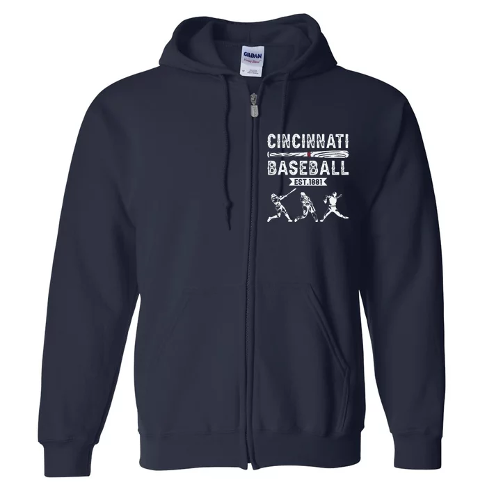 Cincinnati Vintage Baseball Lover Full Zip Hoodie