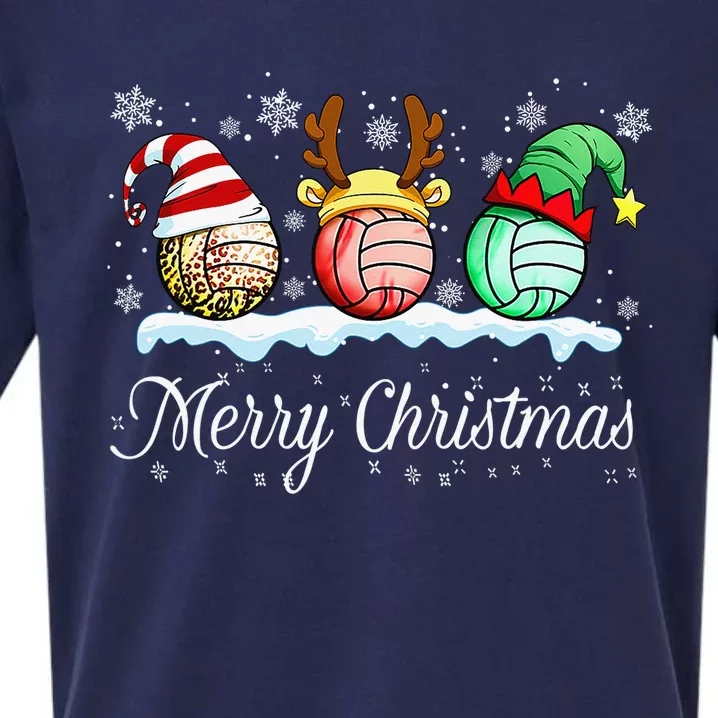 Christmas Volleyball Ball Santa Hat Funny Sport Xmas Sueded Cloud Jersey T-Shirt