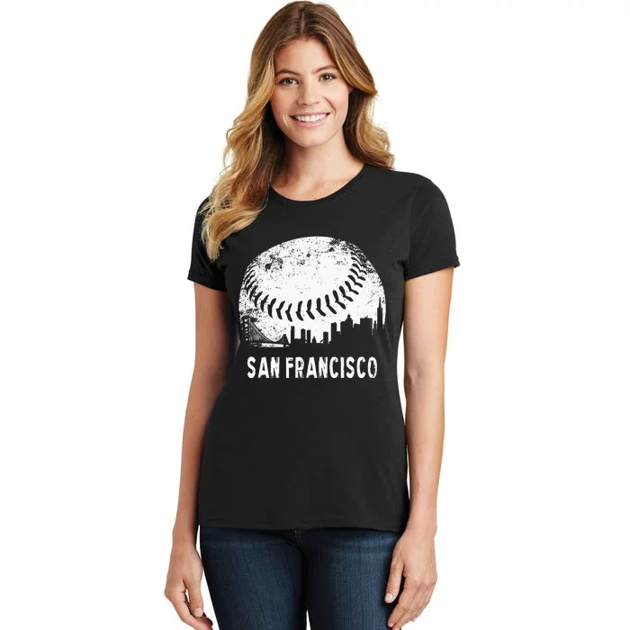 Cool Vintage Baseball San Francisco City Skyline Building SF Women's T-Shirt