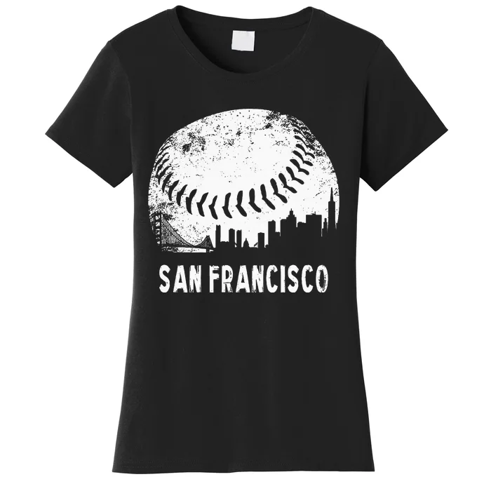 Cool Vintage Baseball San Francisco City Skyline Building SF Women's T-Shirt