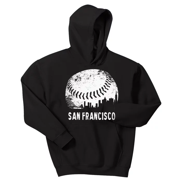 Cool Vintage Baseball San Francisco City Skyline Building SF Kids Hoodie