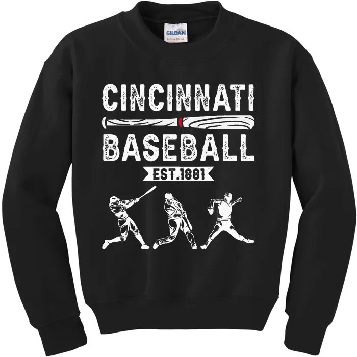 Cincinnati Vintage Baseball Lover Kids Sweatshirt