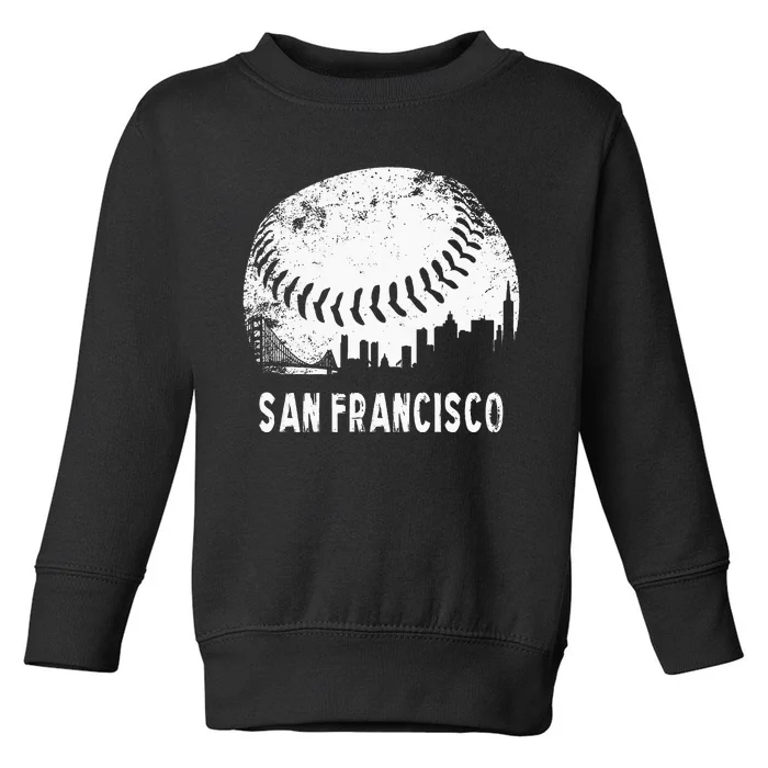 Cool Vintage Baseball San Francisco City Skyline Building SF Toddler Sweatshirt