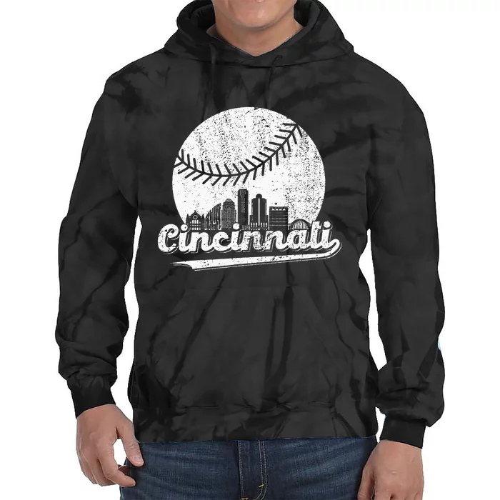 Cincinnati Vintage Baseball Distressed Tie Dye Hoodie