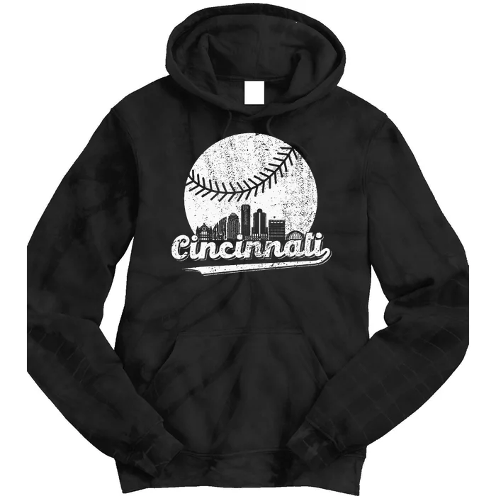 Cincinnati Vintage Baseball Distressed Tie Dye Hoodie