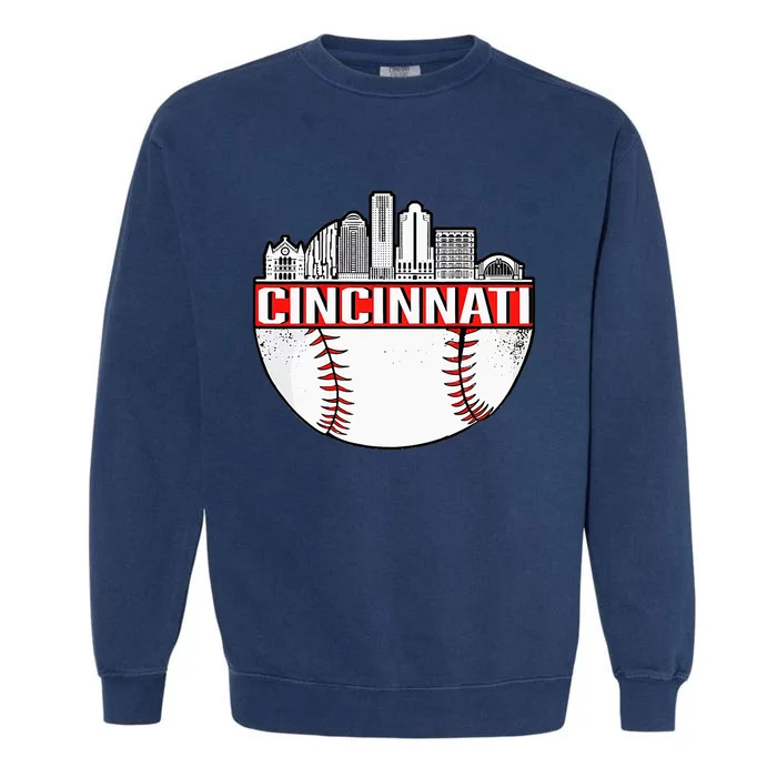 Cincinnati Vintage Baseball Tee Distressed Gameday Retro Garment-Dyed Sweatshirt