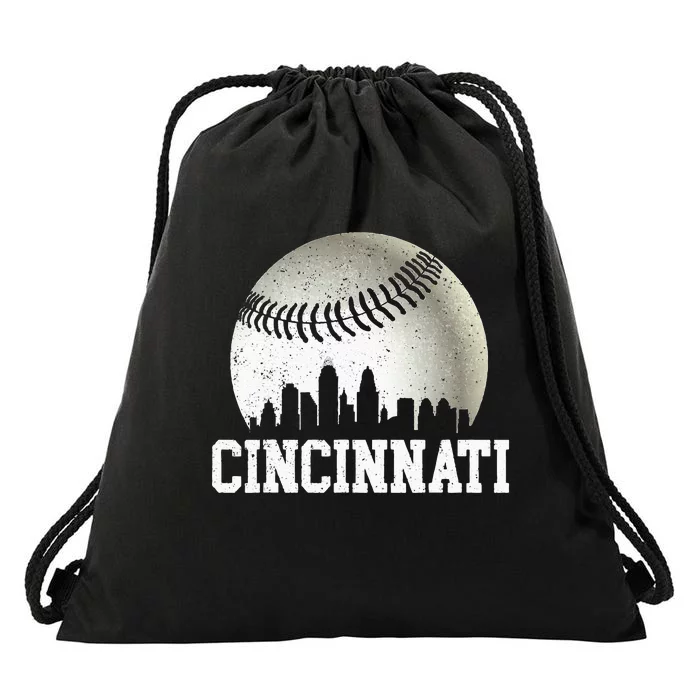 Cincinnati Vintage Baseball Distressed Drawstring Bag