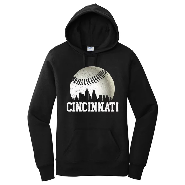 Cincinnati Vintage Baseball Distressed Women's Pullover Hoodie