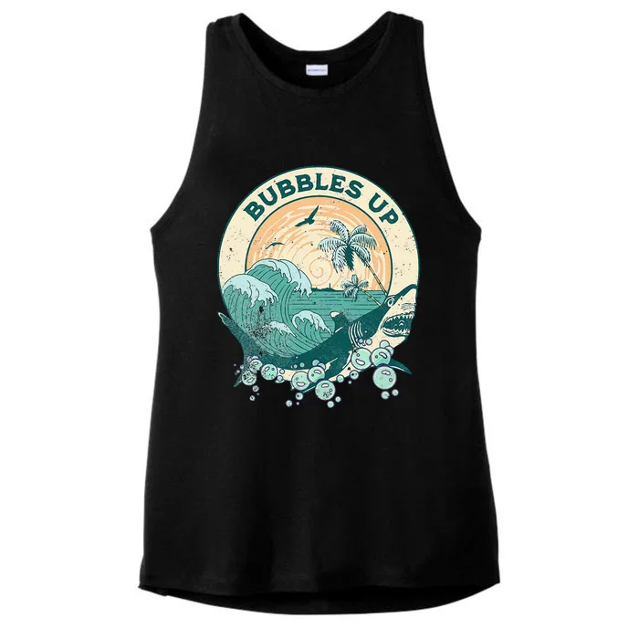 Cool Vintage Bubbles Up Shark Ladies Tri-Blend Wicking Tank