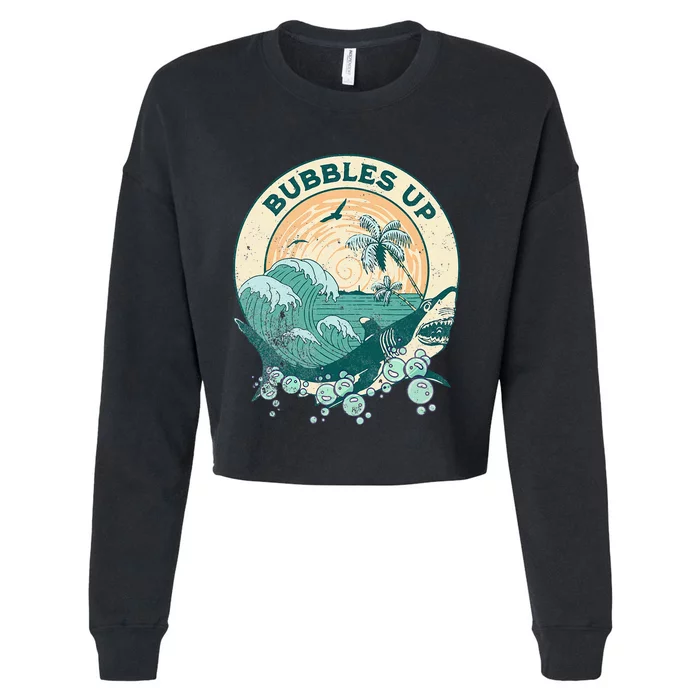 Cool Vintage Bubbles Up Shark Cropped Pullover Crew