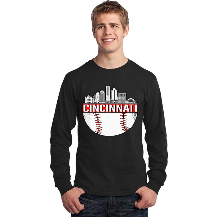 Cincinnati Vintage Baseball Distressed Gameday Retro Tall Long Sleeve T-Shirt