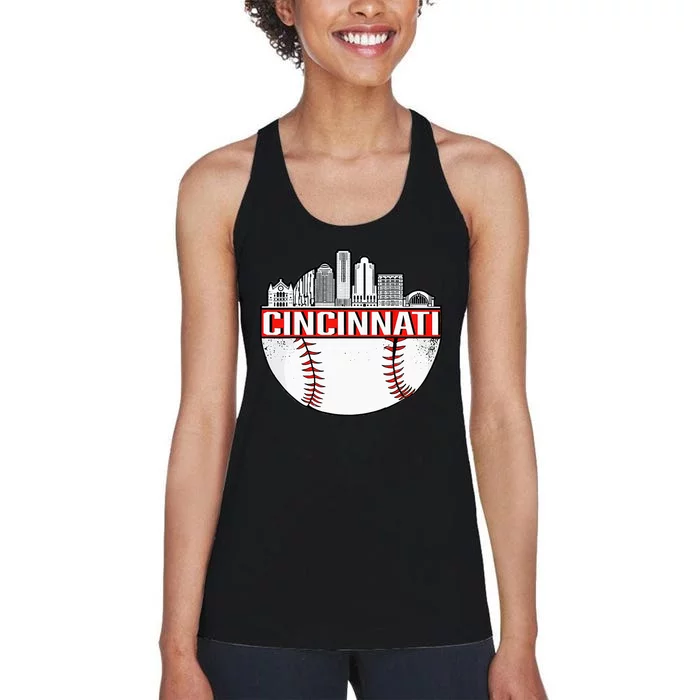 Cincinnati Vintage Baseball Distressed Gameday Retro Women's Racerback Tank