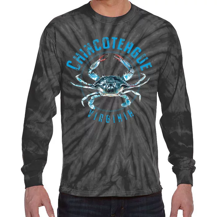 Chincoteague Virginia Blue Crab Design Tie-Dye Long Sleeve Shirt