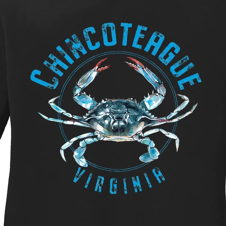 Chincoteague Virginia Blue Crab Design Ladies Long Sleeve Shirt