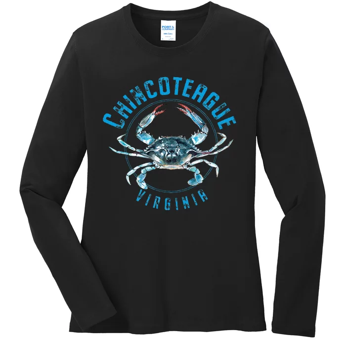 Chincoteague Virginia Blue Crab Design Ladies Long Sleeve Shirt