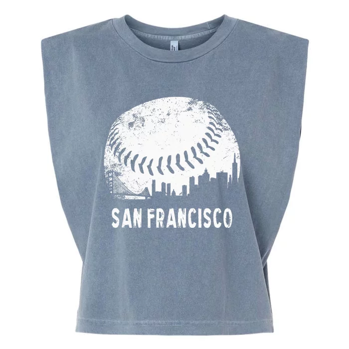 Cool Vintage Baseball San Francisco City Skyline Building SF Garment-Dyed Women's Muscle Tee