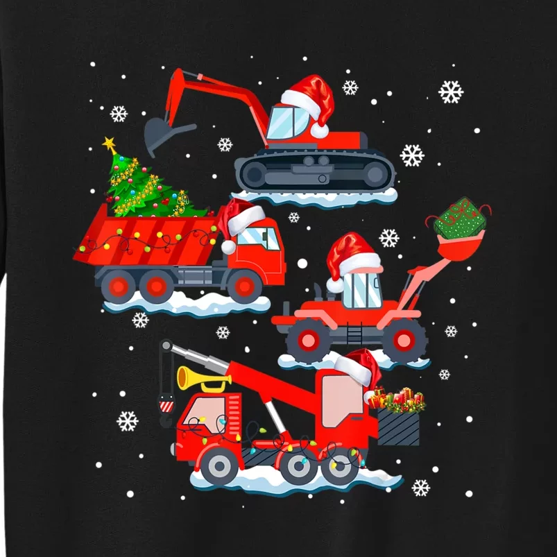 Construction Vehicle Christmas Red Trucks Winter Boys Tall Sweatshirt