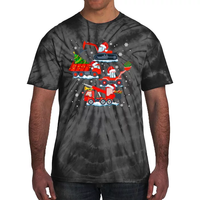 Construction Vehicle Christmas Red Trucks Winter Boys Tie-Dye T-Shirt