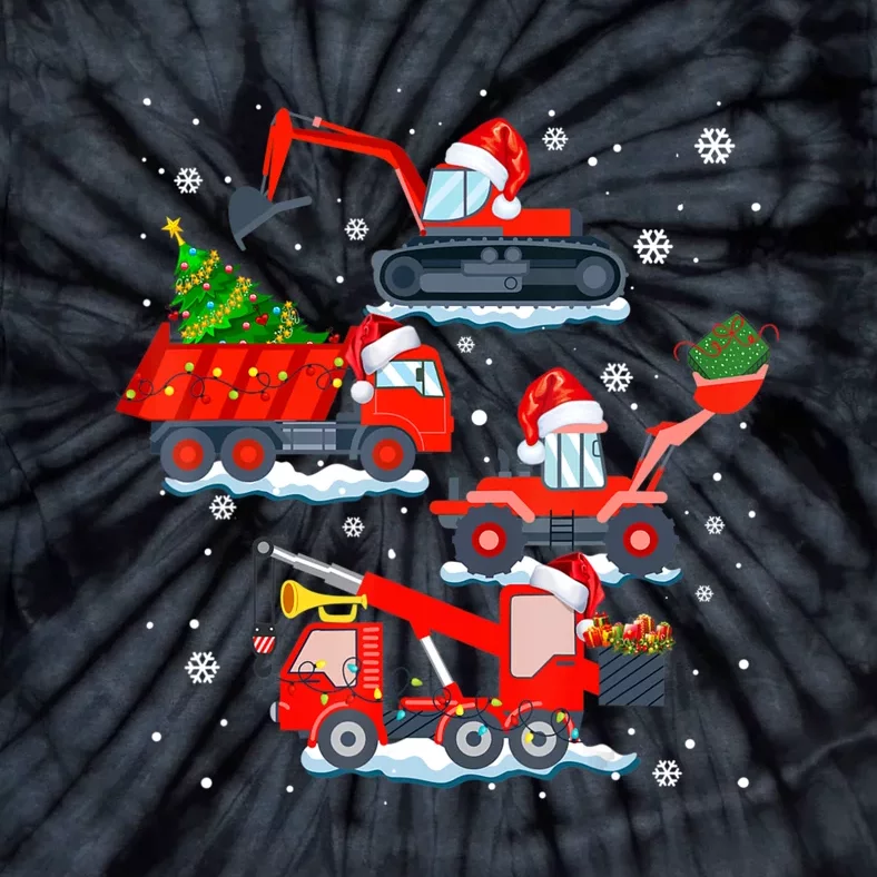 Construction Vehicle Christmas Red Trucks Winter Boys Tie-Dye T-Shirt