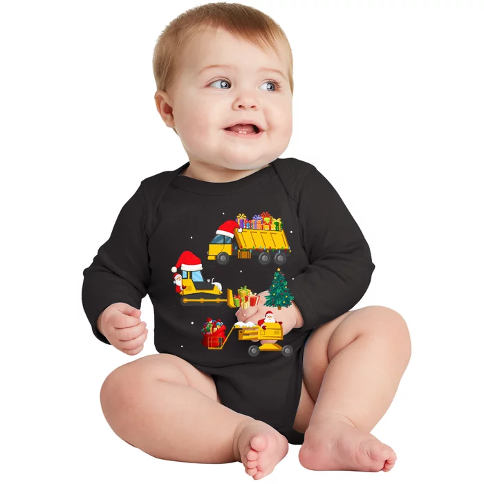 Construction Vehicle Christmas Red Trucks Winter Baby Long Sleeve Bodysuit