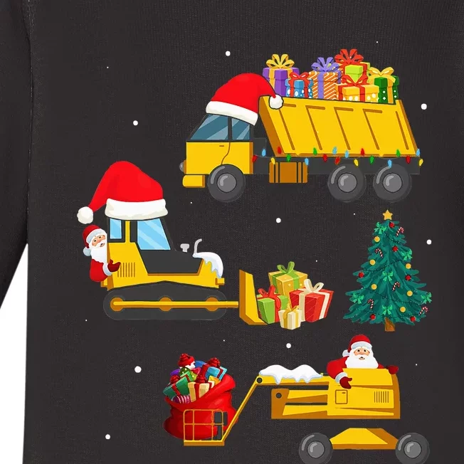 Construction Vehicle Christmas Red Trucks Winter Baby Long Sleeve Bodysuit