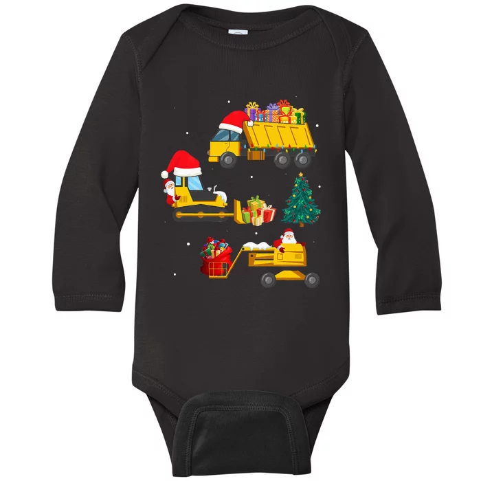 Construction Vehicle Christmas Red Trucks Winter Baby Long Sleeve Bodysuit