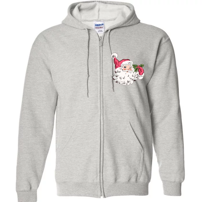 Cute Vintage Christmas Santa Claus Face Full Zip Hoodie