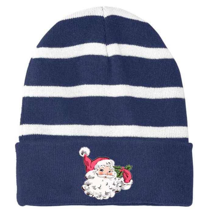 Cute Vintage Christmas Santa Claus Face Striped Beanie with Solid Band